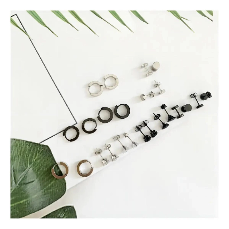 SET DE 12 PARES DE AROS PARA PIERCING EN OREJA UNISEX - 3