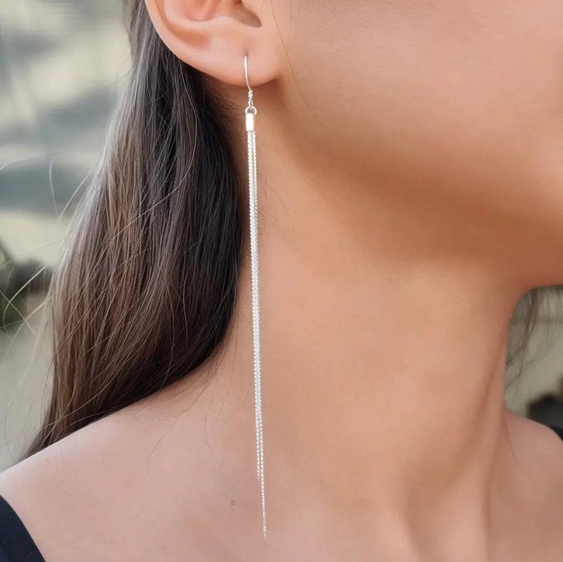 AROS COLGANTES ELEGANTES DE PLATA FINA 925 CON DISEÑO DELICADO - 2