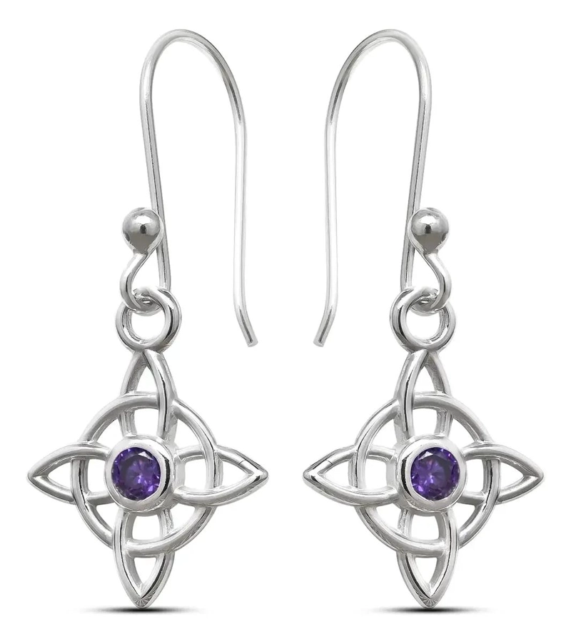AROS DE NUDO DE BRUJA CON AMATISTA EN PLATA 980 - 1