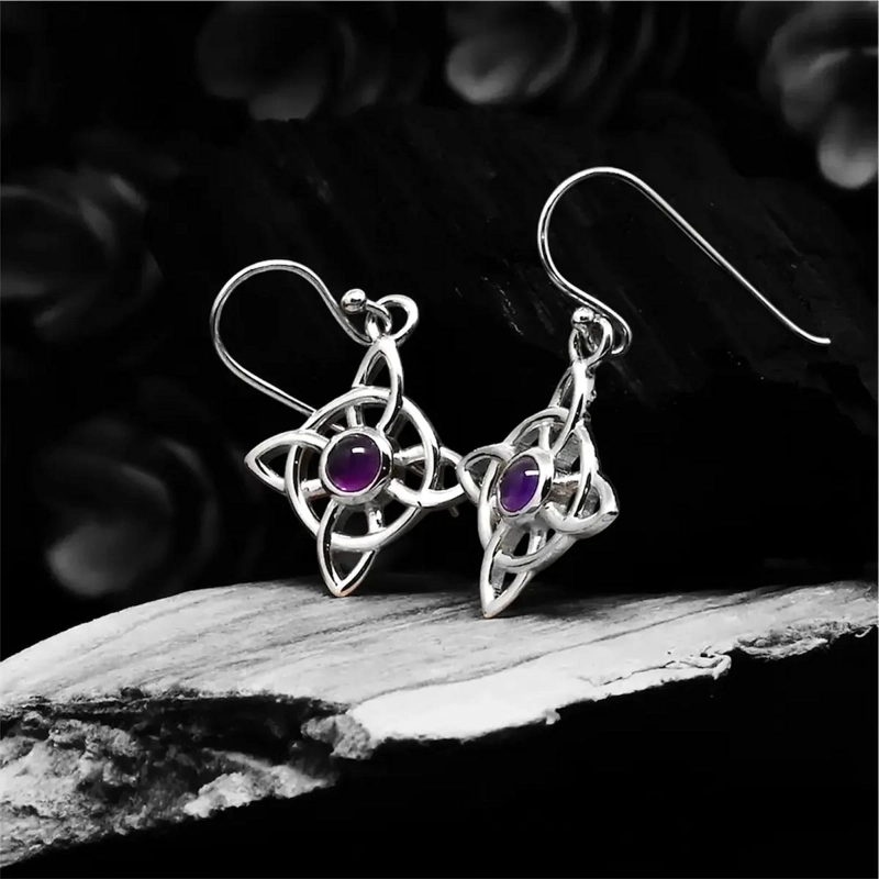 AROS DE NUDO DE BRUJA CON AMATISTA EN PLATA 980 - 2