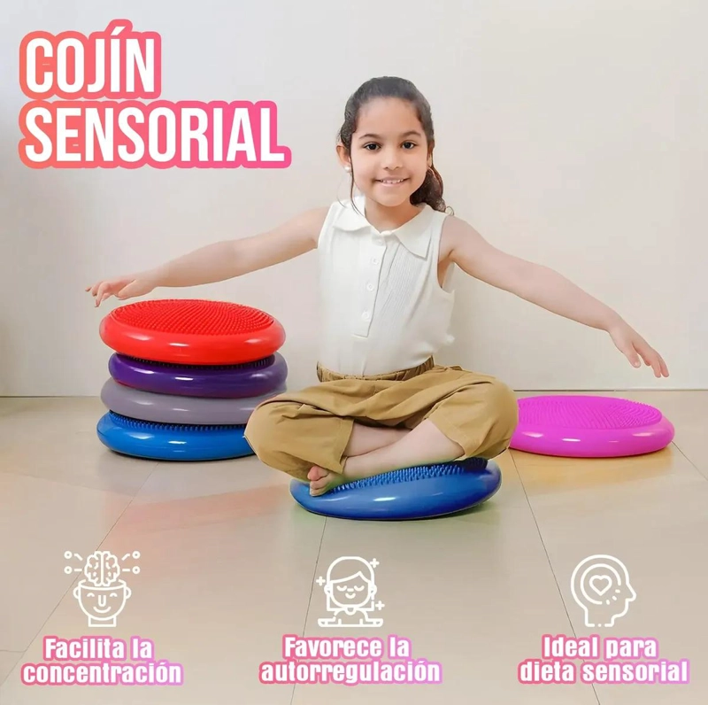 COJIN SENSORIAL PARA YOGA CON INFLADOR Y DISEÑO COLORIDO - 5