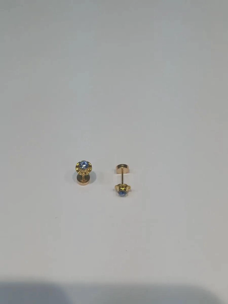 AROS DE ORO 18 QUILATES CON PIEDRA AGUA MARINA PARA BEBE - 3