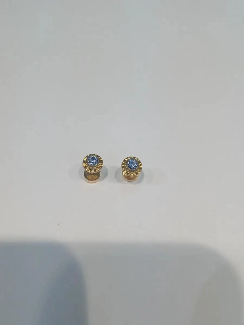 AROS DE ORO 18 QUILATES CON PIEDRA AGUA MARINA PARA BEBE - 5