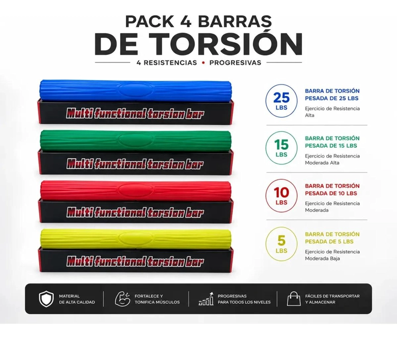 SET DE 4 BARRAS DE TORSION PARA EJERCICIO Y FITNESS EN CASA - 1
