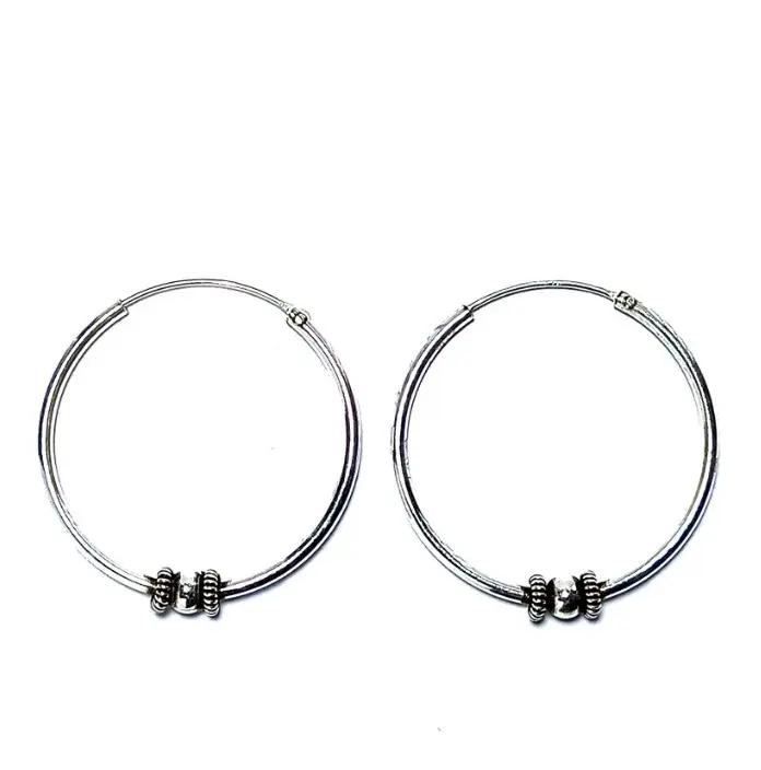 AROS ARGOLLA DE 30 MM CON DISEÑO DE BOLA ENVEJECIDA EN PLATA FINA 925 - 1