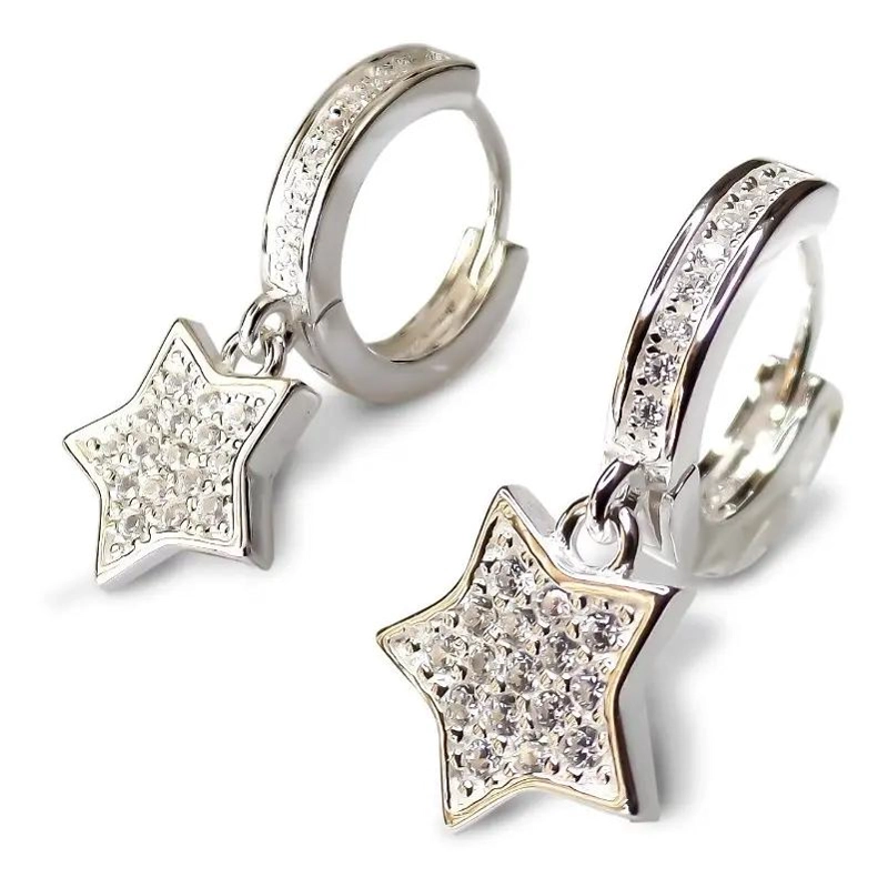 AROS ARGOLLA CON DISEÑO DE ESTRELLA Y CIRCON EN PLATA FINA 925 - 1