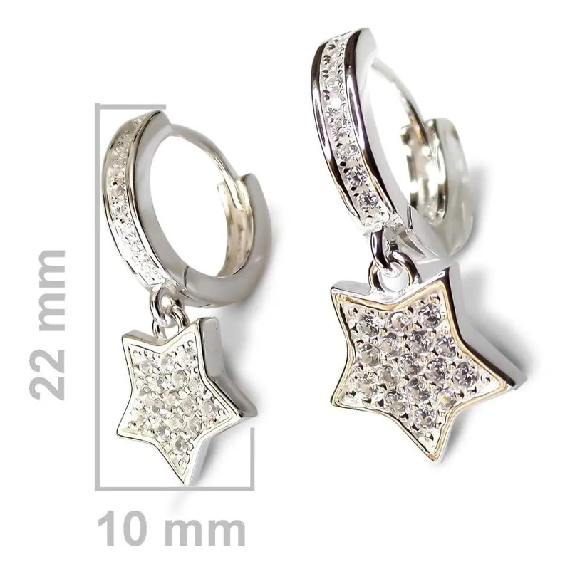 AROS ARGOLLA CON DISEÑO DE ESTRELLA Y CIRCON EN PLATA FINA 925 - 2