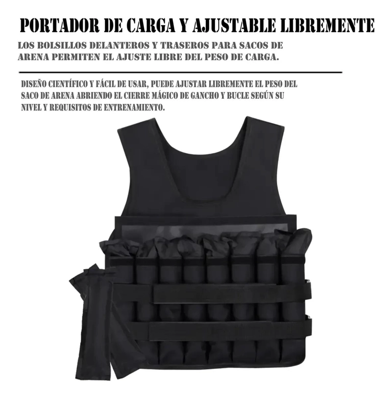 CHALECO DE PESO AJUSTABLE PARA ENTRENAMIENTO FITNESS Y CROSSFIT 20 KG - 3
