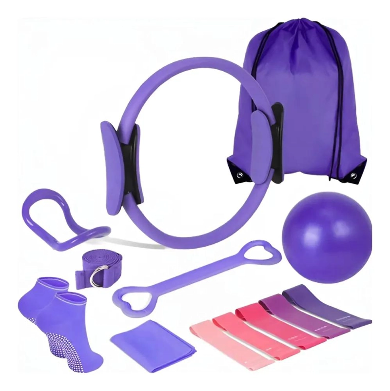 SET DE 13 BANDAS ELASTICAS PARA YOGA Y PILATES CON ANILLO DE RESISTENCIA VIOLETA - 1