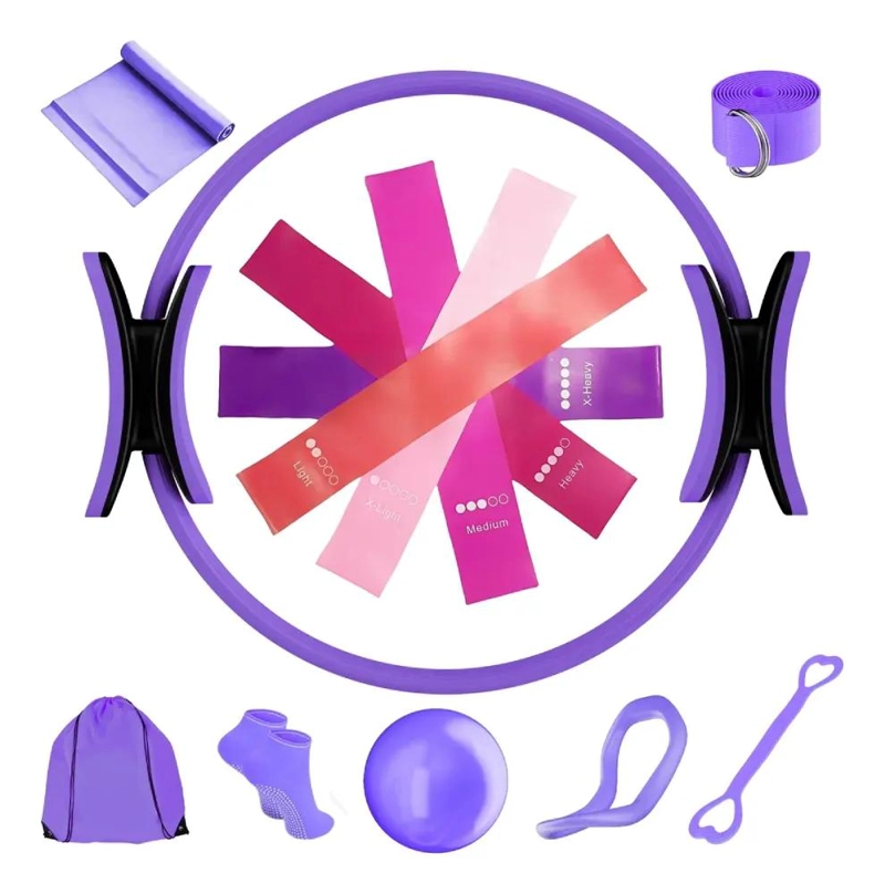 SET DE 13 BANDAS ELASTICAS PARA YOGA Y PILATES CON ANILLO DE RESISTENCIA VIOLETA - 2