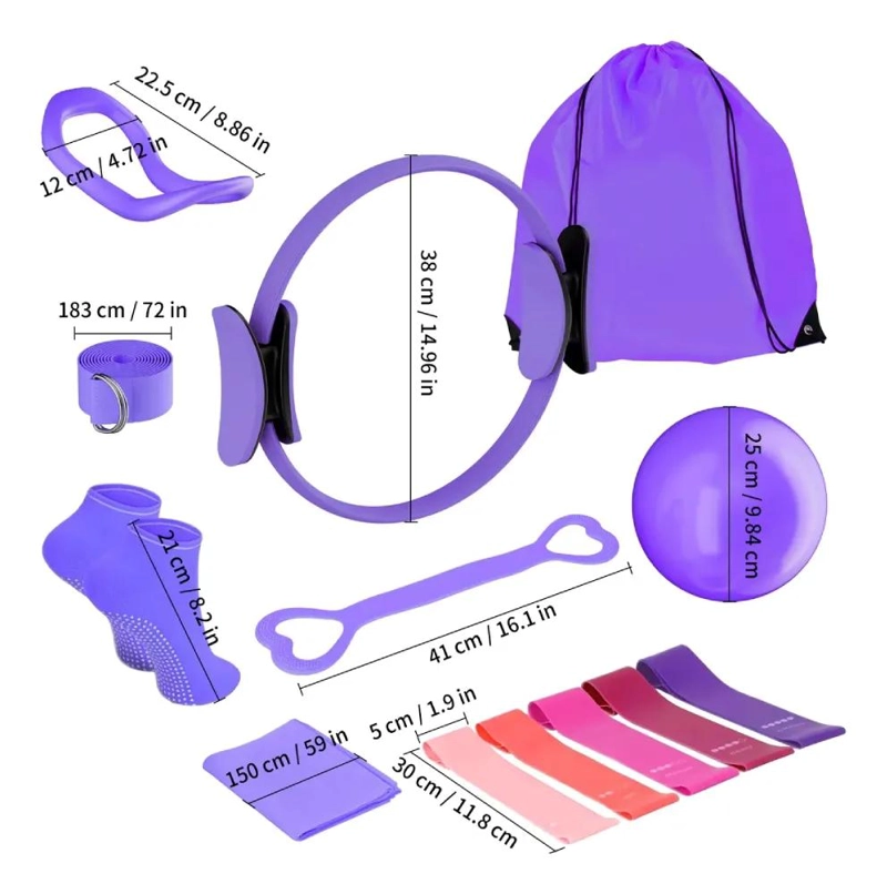 SET DE 13 BANDAS ELASTICAS PARA YOGA Y PILATES CON ANILLO DE RESISTENCIA VIOLETA - 3