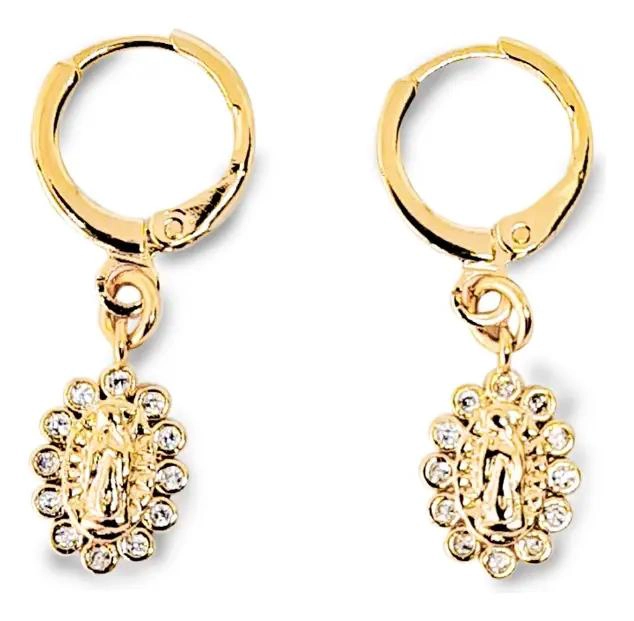 AROS ARGOLLA CON COLGANTE VIRGEN DE GUADALUPE ENCHAPADO EN ORO 18K - 1