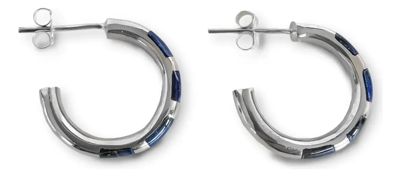 AROS ARGOLLA CON DISEÑO DE CEBRA Y LAPISLAZULI DE 20MM EN PLATA FINA 950 - 2