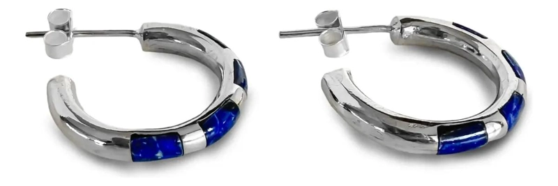 AROS ARGOLLA CON DISEÑO DE CEBRA Y LAPISLAZULI DE 20MM EN PLATA FINA 950 - 3