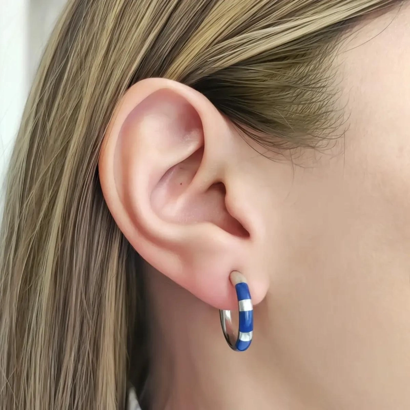 AROS ARGOLLA CON DISEÑO DE CEBRA Y LAPISLAZULI DE 20MM EN PLATA FINA 950 - 4