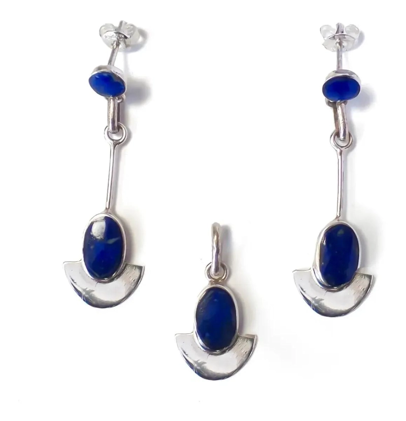 SET DE JOYERIA CON LAPISLAZULI OVALADO EN PLATA FINA 950 - 1