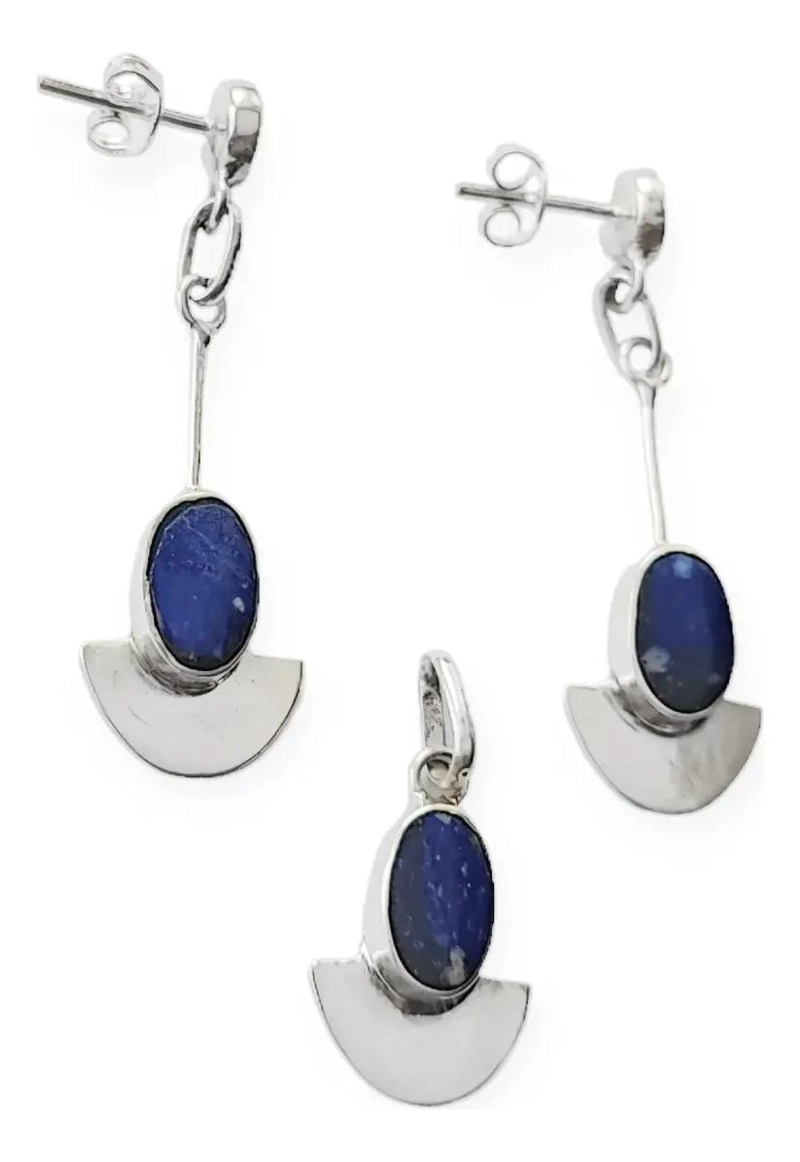 SET DE JOYERIA CON LAPISLAZULI OVALADO EN PLATA FINA 950 - 3
