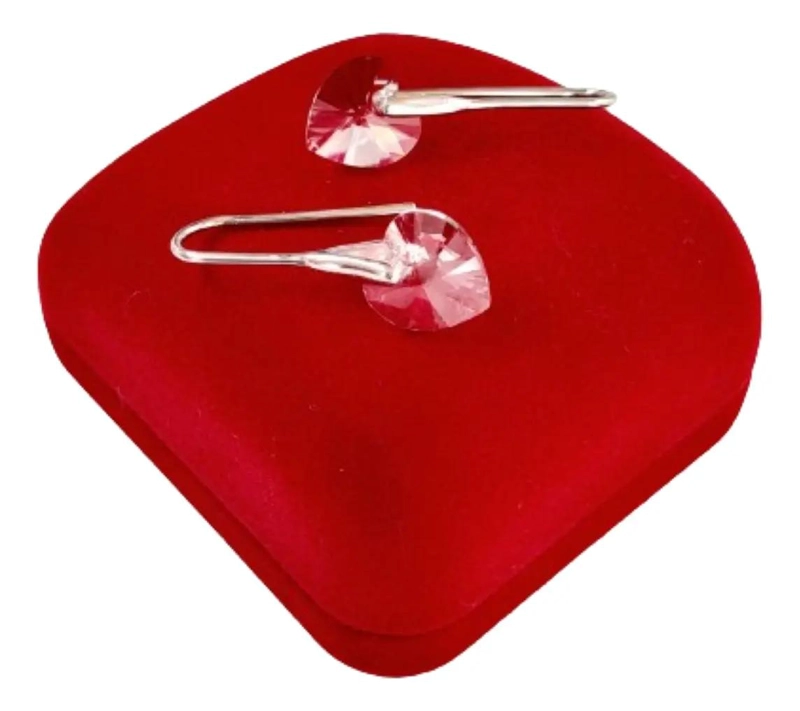 AROS COLGANTES EN FORMA DE CORAZON CON CRISTAL ROSADO DE PLATA 925 - 3