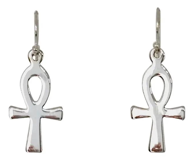 AROS CON DISEÑO CRUZ ANKH COLGANTE EN PLATA FINA 925 - 1