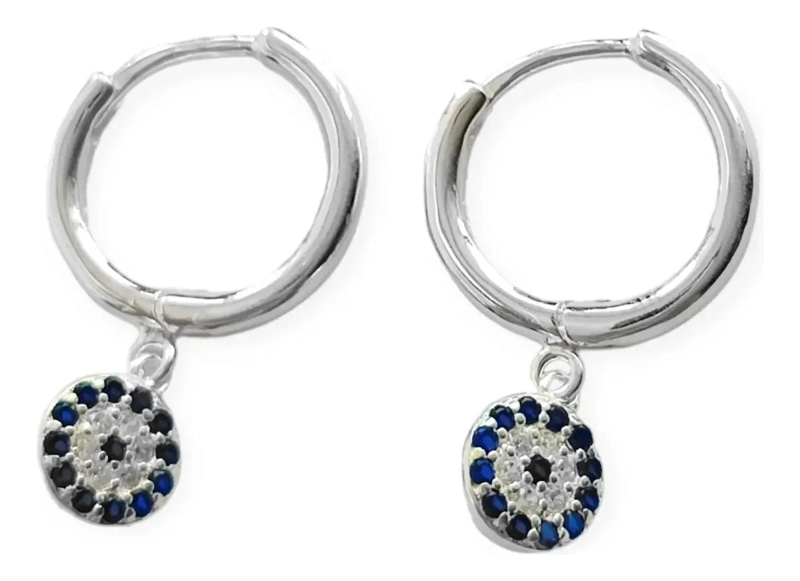 AROS ARGOLLA CON DISEÑO DE OJO TURCO Y CIRCONES EN PLATA FINA 925 - 1