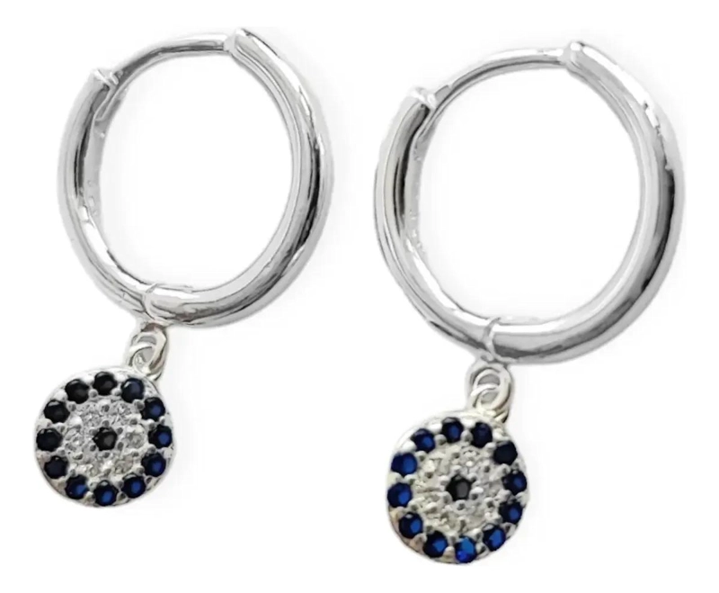 AROS ARGOLLA CON DISEÑO DE OJO TURCO Y CIRCONES EN PLATA FINA 925 - 2