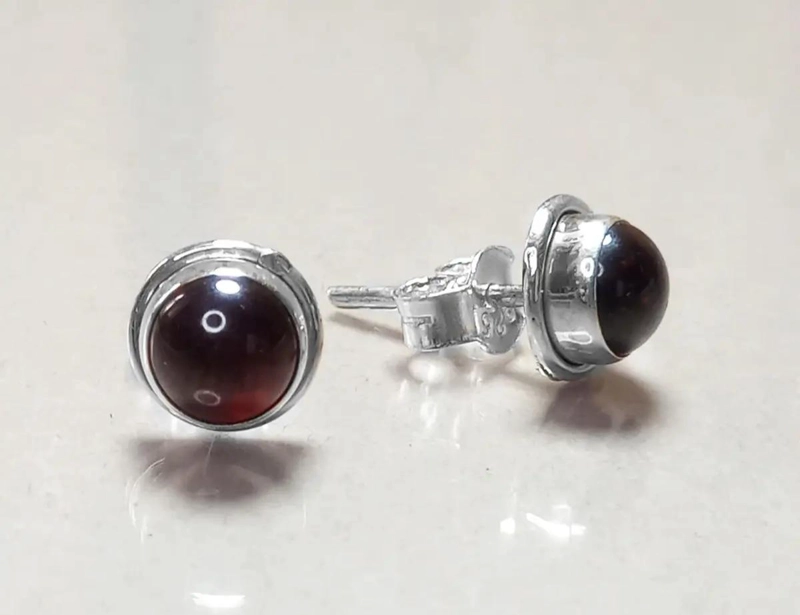 AROS BOTON GRANATE EN PLATA FINA 925 DE DISEÑO ELEGANTE - 3