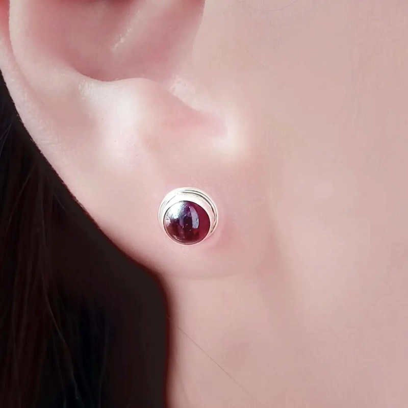 AROS BOTON GRANATE EN PLATA FINA 925 DE DISEÑO ELEGANTE - 4