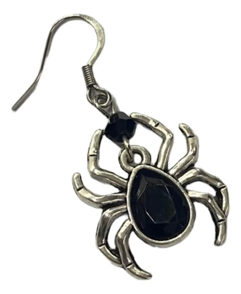AROS PEQUEÑOS PLATEADOS CON DISEÑO DE ARAÑA Y CRISTAL NEGRO - 4