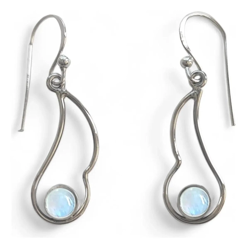 AROS ELEGANTES CON PIEDRA LUNA Y PLATA FINA 925 - 1