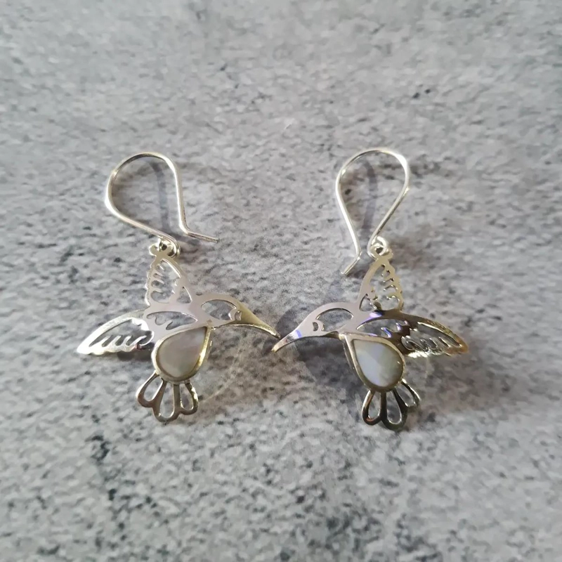 AROS CON DISEÑO DE COLIBRI EN LAPISLAZULI Y PLATA 950 - 2