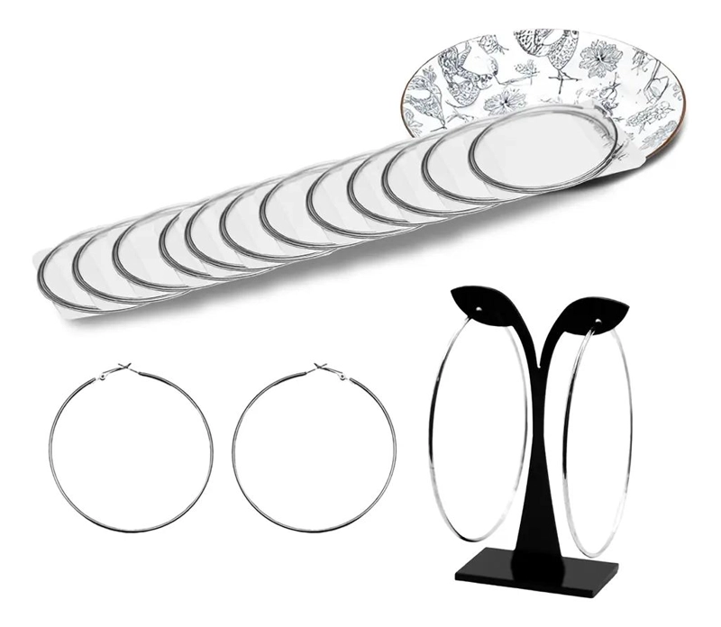 JUEGO DE 12 PARES DE AROS ARGOLLAS PLATEADOS DE FANTASIA DE 90 MM - 1