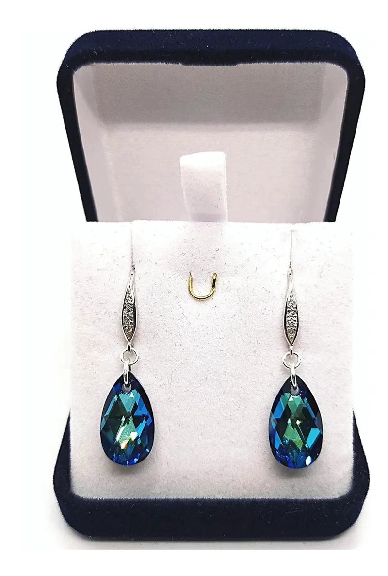 AROS DE PLATA RODINADA CON GOTAS DE CRISTAL SWAROVSKI EN DISEÑO ELEGANTE - 1