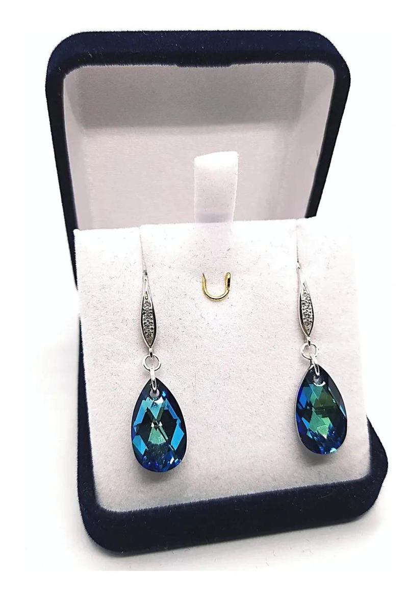 AROS DE PLATA RODINADA CON GOTAS DE CRISTAL SWAROVSKI EN DISEÑO ELEGANTE - 2