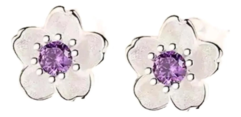 AROS DELICADOS CON DISEÑO DE FLOR DE CEREZO EN PLATA ESTERLINA - 1