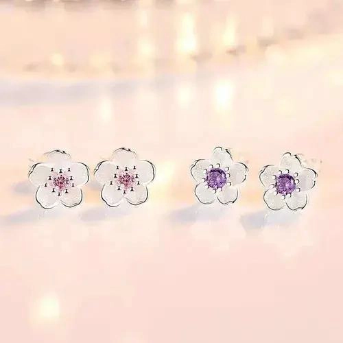 AROS DELICADOS CON DISEÑO DE FLOR DE CEREZO EN PLATA ESTERLINA - 2