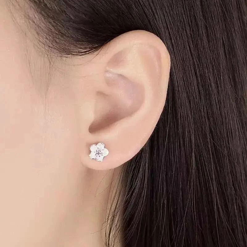 AROS DELICADOS CON DISEÑO DE FLOR DE CEREZO EN PLATA ESTERLINA - 3