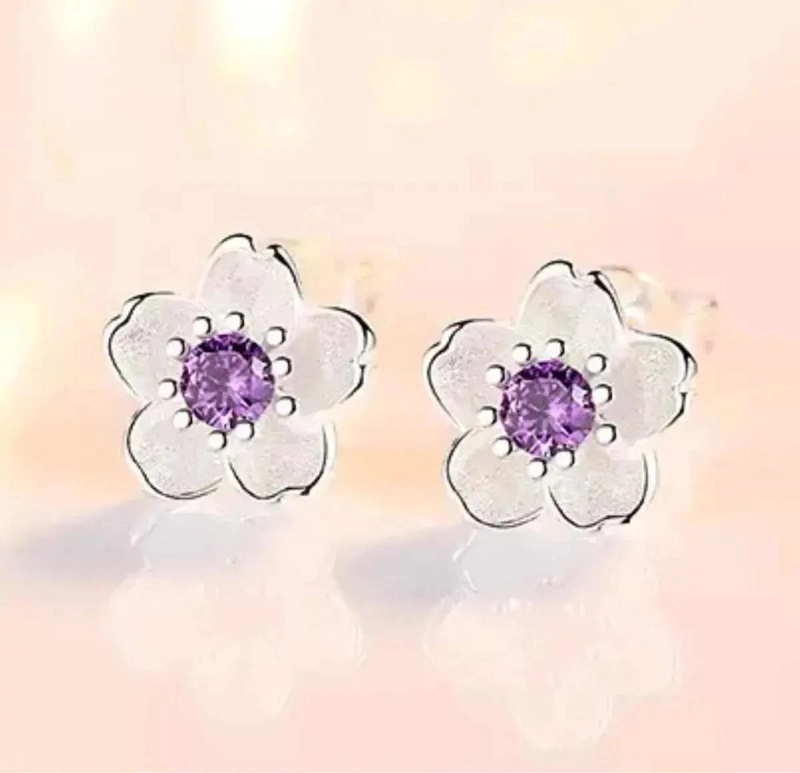 AROS DELICADOS CON DISEÑO DE FLOR DE CEREZO EN PLATA ESTERLINA - 5