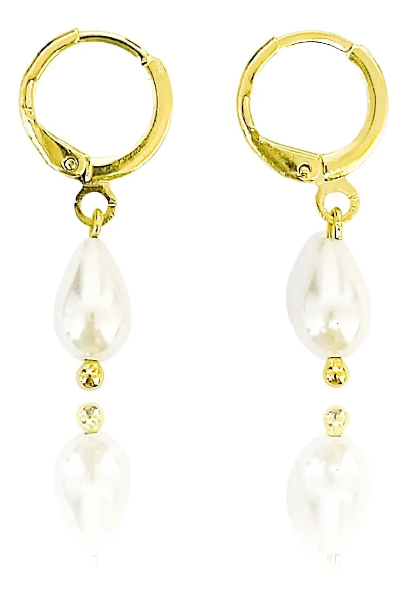AROS ARGOLLA CON COLGANTE DE GOTA Y PERLA SHELLPEARL ENCHAPADO EN ORO 18K - 1