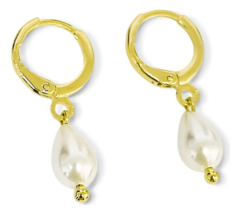 AROS ARGOLLA CON COLGANTE DE GOTA Y PERLA SHELLPEARL ENCHAPADO EN ORO 18K - 2