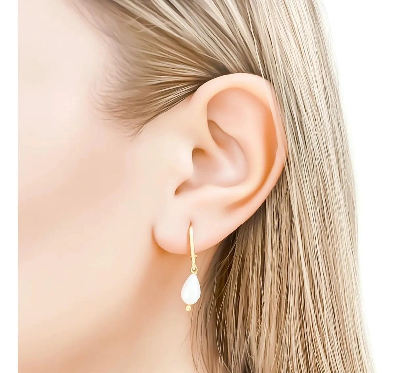 AROS ARGOLLA CON COLGANTE DE GOTA Y PERLA SHELLPEARL ENCHAPADO EN ORO 18K - 3