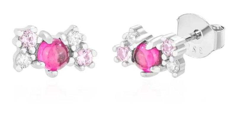 AROS DE PLATA 925 CON CIRCONIA FUCSIA CRISTALINA PARA MUJER Y NIÑA - 1
