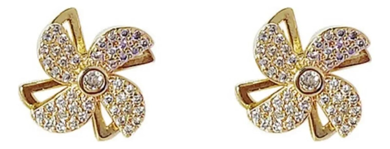 PENDIENTES CON DISEÑO DE MOLINO GIRATORIO EN PLATA Y ORO 14K - 1