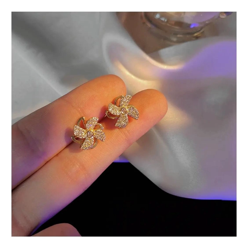 PENDIENTES CON DISEÑO DE MOLINO GIRATORIO EN PLATA Y ORO 14K - 3