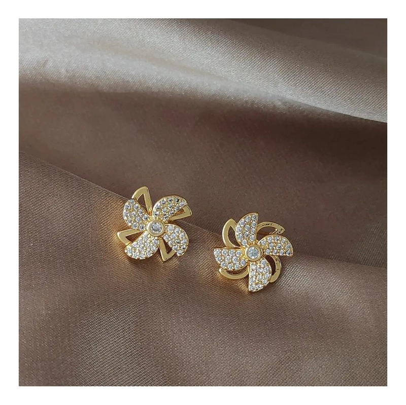 PENDIENTES CON DISEÑO DE MOLINO GIRATORIO EN PLATA Y ORO 14K - 5