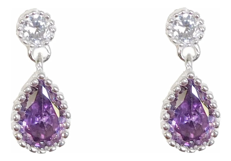AROS GOTA CON CIRCON FACETADO COLOR MORADO EN PLATA FINA 925 - 2
