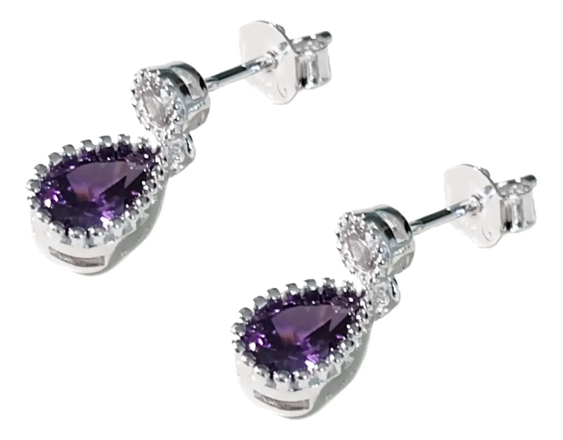AROS GOTA CON CIRCON FACETADO COLOR MORADO EN PLATA FINA 925 - 3