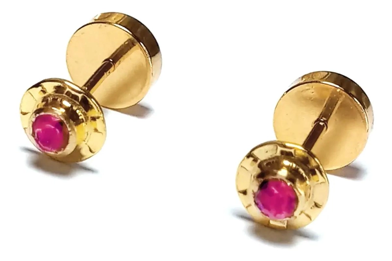 AROS PEQUEÑOS PARA BEBE  CON CIRCON ROSADO Y LAMINADO EN ORO 18K - 1