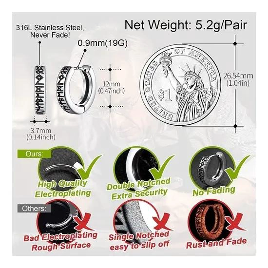 PACK DE 2 PARES DE AROS CON RUNAS VIKINGAS PARA HOMBRE Y MUJER - 5