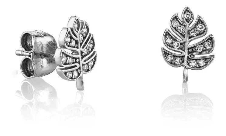 AROS DE PLATA 925 CON DISEÑO DE HOJA MONSTERA Y CIRCONES - 1