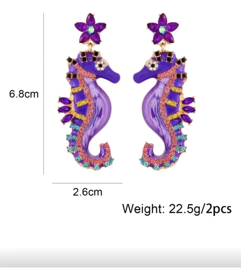 AROS CON DISEÑO DE CABALLO DE MAR EN TONOS MORADO Y LILA - 3